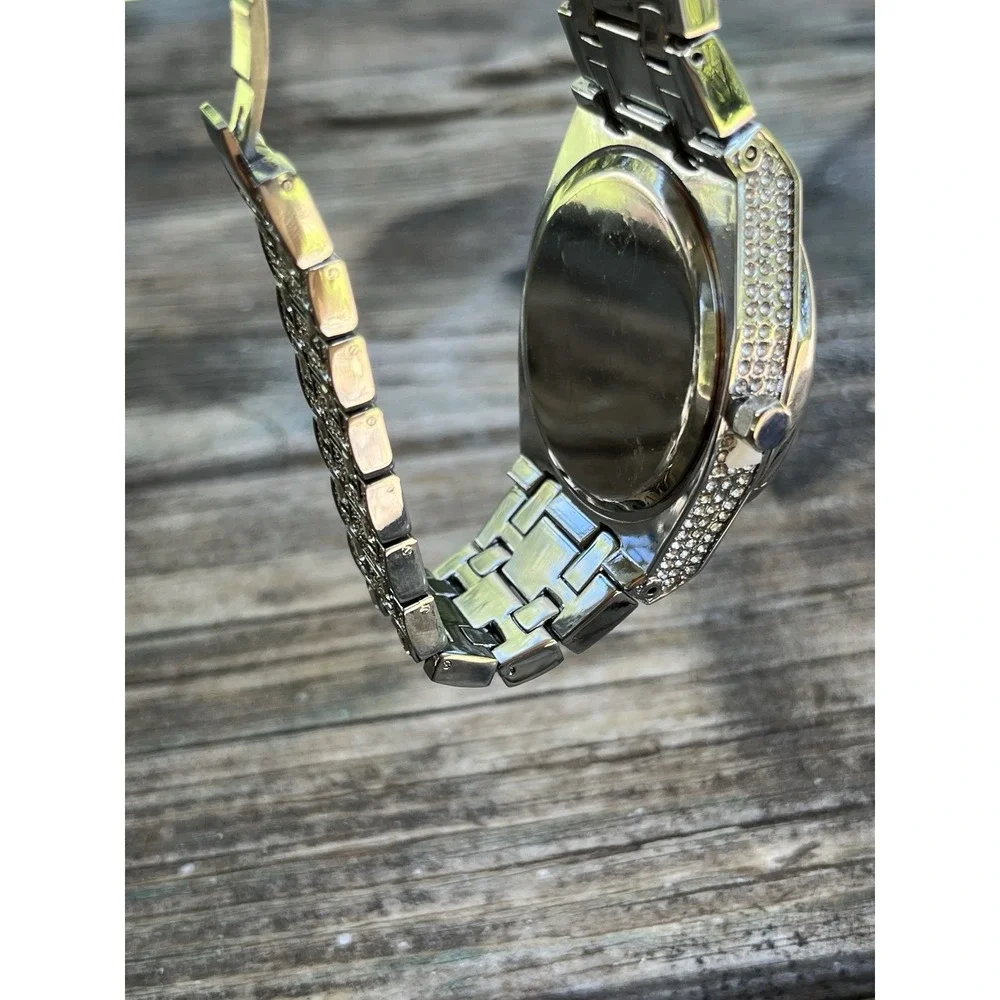 Silver Iced out bust down watch Mens simulated diamonds Stainless Steel